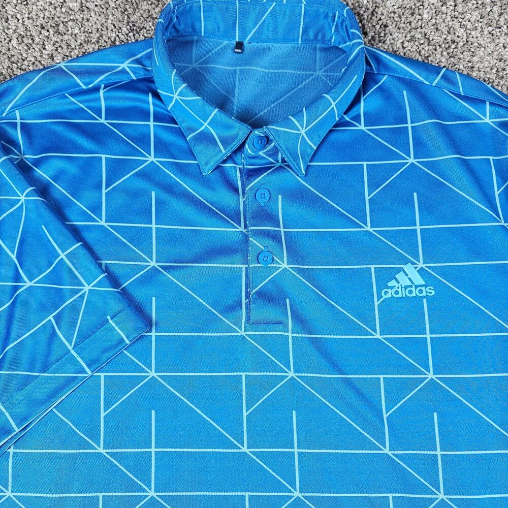 Adidas Golf Polo Shirt Mens Large Blue Geometric Abstract Stretch Athleisure